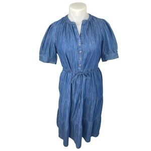 NEW M&S Marks & Spencer Blue Short Sleeve Denim Jean Chambray Midi Dress Size 14